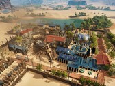 Un'immagine che mostra una città in Stranded: Alien Dawn, attualmente scontato del 50%.