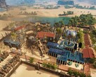 Un'immagine che mostra una città in Stranded: Alien Dawn, attualmente scontato del 50%.