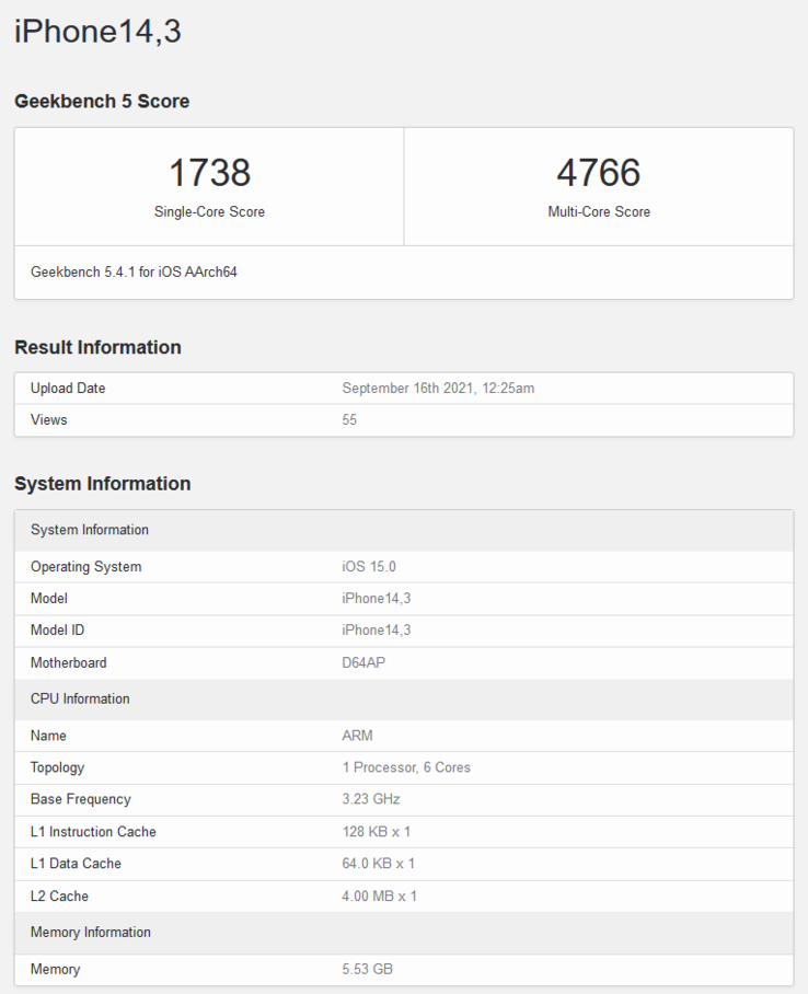 A15 Bionic su Geekbench (immagine via Geekbench)