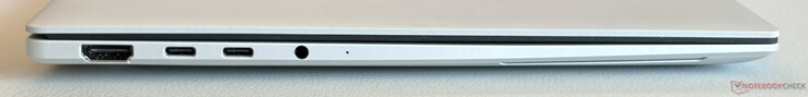 A sinistra: HDMI 2.1 TDMS, 2 porte USB-C 4.0 con Thunderbolt 4 (40 Gbit/s, modalità DisplayPort ALT, Power Delivery)