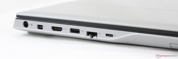 Lato Sinistro: alimentazione, Mini-DisplayPort, HDMI 2.0, USB 3.2 Gen. 1 Type-A, Gigabit RJ-45, USB Type-C w/ DisplayPort