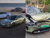 Lo Xiaomi SU7 è andato molto peggio nella collisione con la Tesla Model Y. (Fonte immagine: Xiaomi/@Tslachan - modificato)