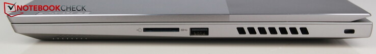 A destra: Lettore di schede SD, USB A 3.0, Kensington