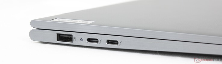 Sinistra: USB-A 3.2 Gen 1 (5 Gbit/s, sempre attivo), 2x USB-C 4.0 con Thunderbolt 4 (40 Gbit/s, DisplayPort 2.1, Power Delivery 3.0)