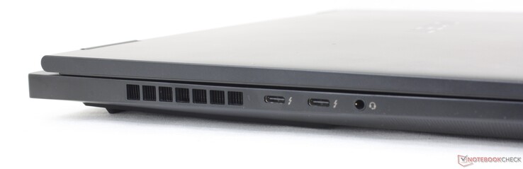 A sinistra: USB-C 3.2 Gen. 2 + Thunderbolt 4 con Power Delivery + DisplayPort 1.4, cuffie da 3,5 mm