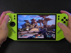 Il gameplay di Borderlands 4 in esecuzione sul palmare MSI Claw 8 AI alimentato da AMD Ryzen Z2 Extreme, mostra la visuale in prima persona con un fucile puntato su un ambiente esterno (Fonte immagine: ETA PRIME via YouTube)