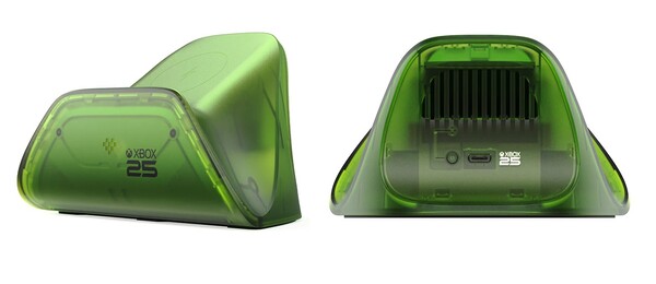 La base di ricarica 8BitDo Ultimate per controller Xbox - X25 Special Edition presenta un design verde traslucido.