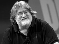 Un ritratto in bianco e nero del presidente e cofondatore di Valve, Gabe Newell
