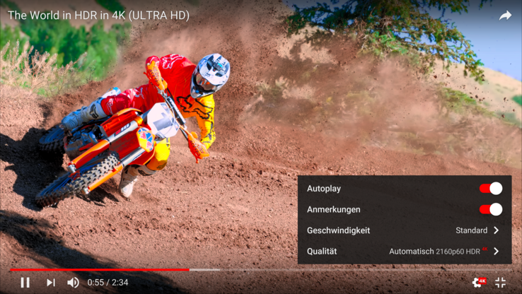 I video HDR sono riprodotti, in questo caso da YouTube