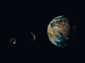 Un'illustrazione d'artista che mostra due asteroidi vicini alla Terra.