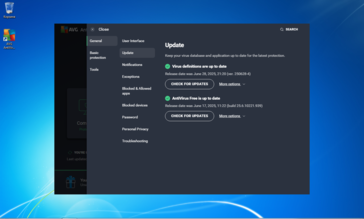 La soluzione antivirus gratuita AVG funziona benissimo. Schermata della finestra della versione dell'applicazione. (Fonte immagine: Sergey Tarasov / Notebookcheck)