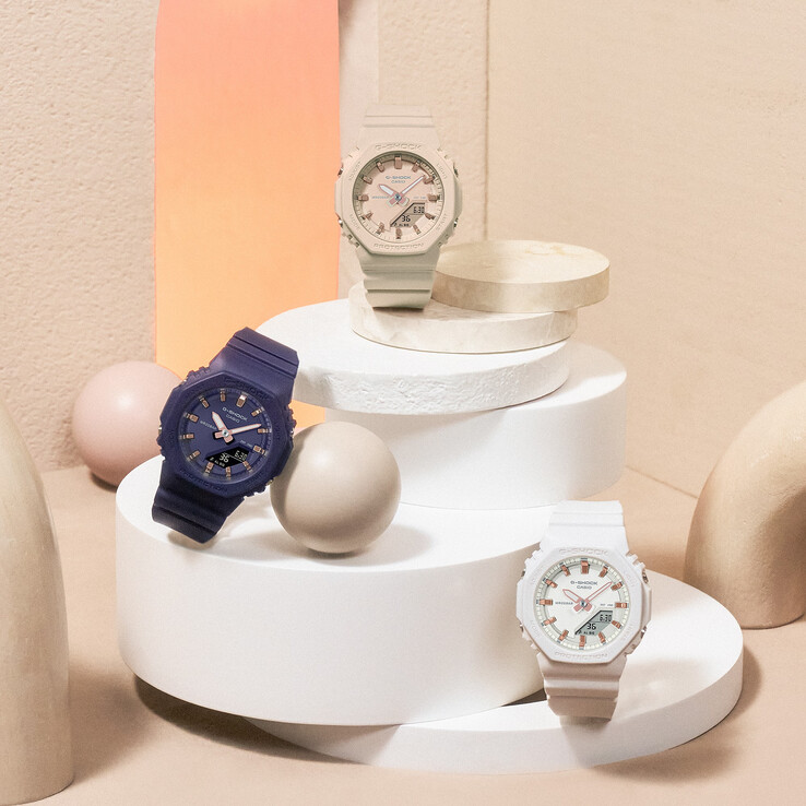 Da sinistra a destra: Casio GMA-P2100M-2A, GMA-P2100M-4A e GMA-P2100M-7A. (Fonte: Casio)