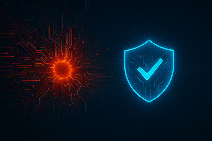 Scudo di cybersicurezza che difende dalle minacce digitali (Fonte: concept art generata dall'AI)