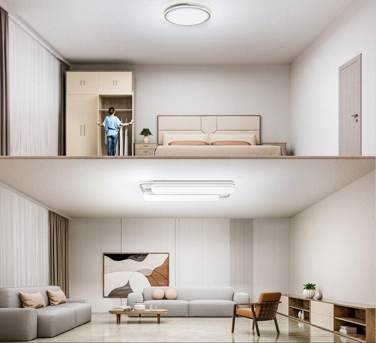 La Xiaomi Mijia Smart Ceiling Light Pro per la camera da letto (in alto) e il soggiorno (in basso). (Fonte: Xiaomi)