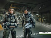Due personaggi di Starfield in una struttura futuristica con Nvidia DLSS 5 abilitato