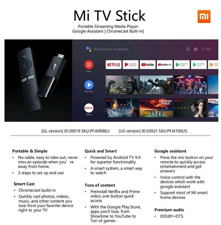 Alcune delle caratteristiche di Mi TV Stick (Image source: r/AndroidTV)