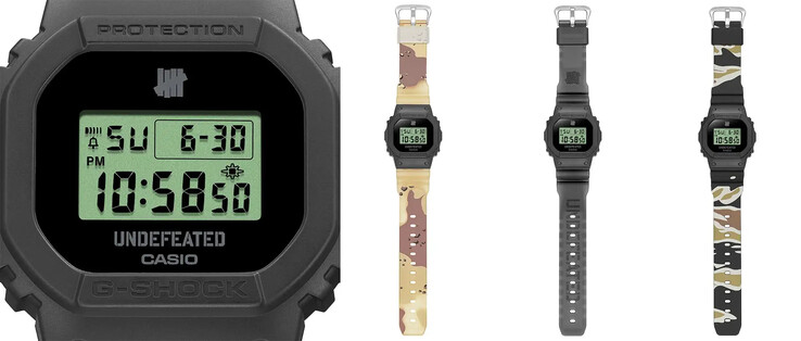 L'orologio della collaborazione Casio G-Shock x Undefeated è dotato di tre cinturini intercambiabili (nella foto). (Fonte: Casio)