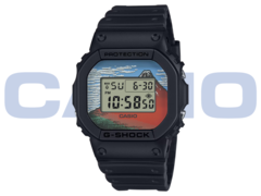 Il Casio G-Shock DW-5600KHG24-1JR (nella foto) sfoggia stampe in stile ukiyo-e tratte dalle opere d&#039;arte del periodo Edo di Hokusai. (Fonte immagine: Casio - Edited)