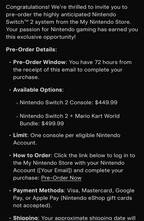 Email di preordine di Nintendo Switch 2 (Fonte: account Wario64 X)