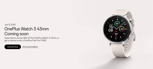 Il OnePlus Watch 3 43 mm sarà lanciato l'8 luglio in diversi mercati. (Fonte: OnePlus)