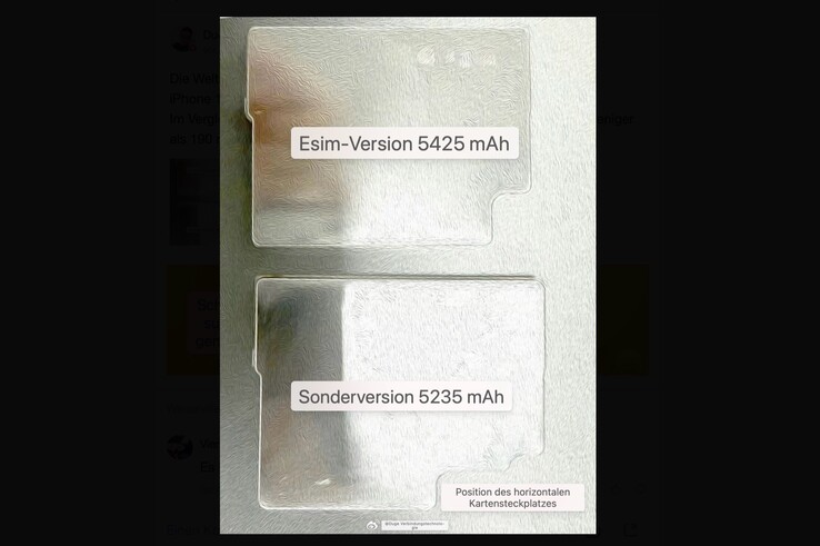 Questa immagine dovrebbe mostrare le batterie di entrambe le versioni dell’iPhone 18 Pro Max (traduzione automatica).
