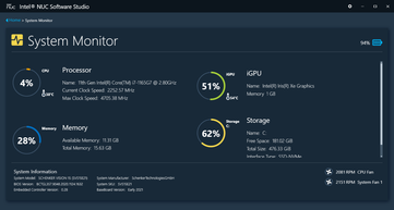 Monitoraggio hardware di NUC Software Studio Software