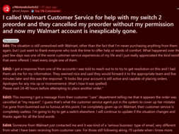 Testimonianza di Walmart che ha annullato il preordine di Switch 2#1 (Fonte immagine: screenshot, subreddit Nintendo Switch 2)