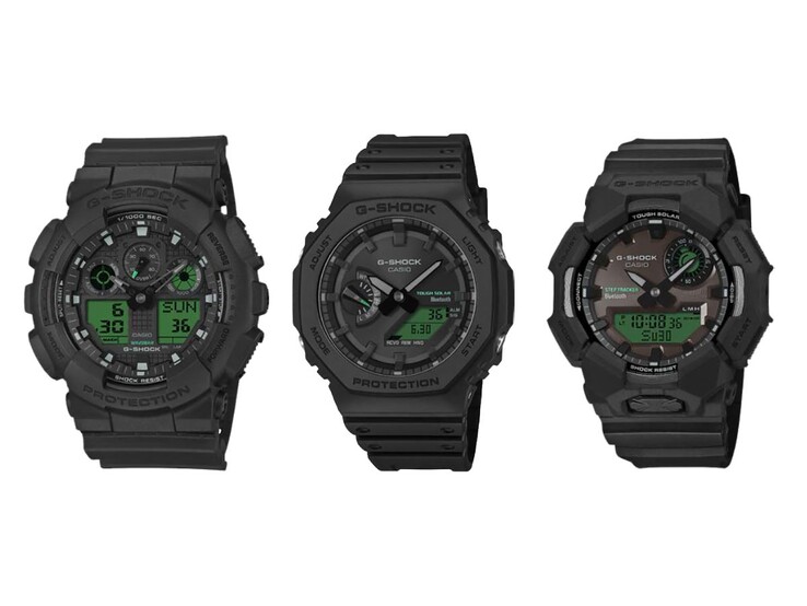 Da sinistra a destra: gli orologi Casio G-Shock GA-100BEG-1A, GA-B2100BEG-1A e GA-B010BEG-1A