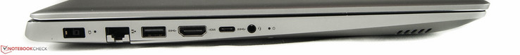 Lato sinistro: Connettore di alimentazione, RJ45 Ethernet, 1 x USB 3.0 Tipo A, HDMI, USB 3.0 Tipo C, jack da 3,5 mm, LED di stato