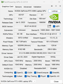 GPU-Z laptop Nvidia GeForce RTX 4060