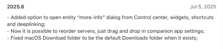 Le note di rilascio della versione 2025.6 dell'applicazione Home Assistant. (Fonte: Apple App Store)