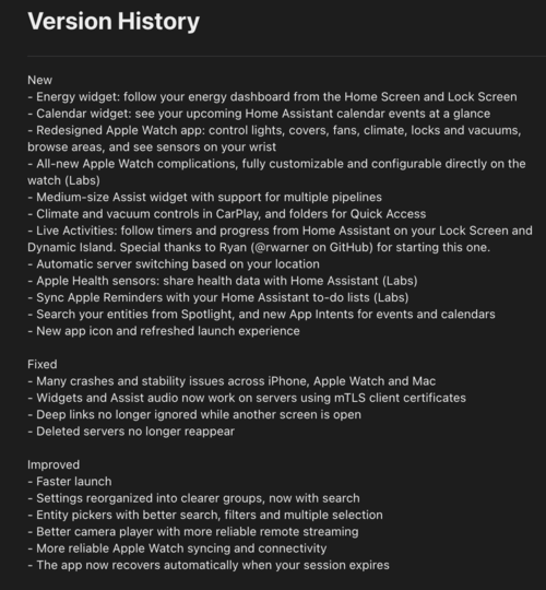 Uno screenshot delle note di rilascio della versione 2026.9.0 dell’app Home Assistant