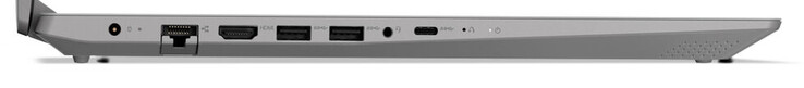 Lato sinistro: Connettore di alimentazione, Gigabit Ethernet, HDMI, 2x USB 3.2 Gen 1 (tipo A), audio combinato, USB 3.2 Gen 1 (tipo C)