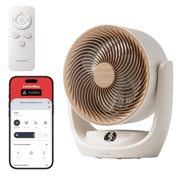 Il ventilatore SwitchBot Battery Circulator Fan 2 Pro è dotato di telecomando, comandi integrati nel dispositivo e supporto Matter.