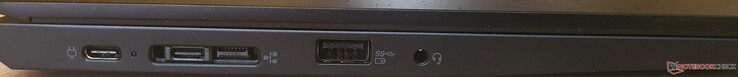 A sinistra: 2x porta USB-C 3.2 Gen2/docking (10 GBit/s), USB-A 3.2 Gen1 (5 GBit/s), porta audio combinata
