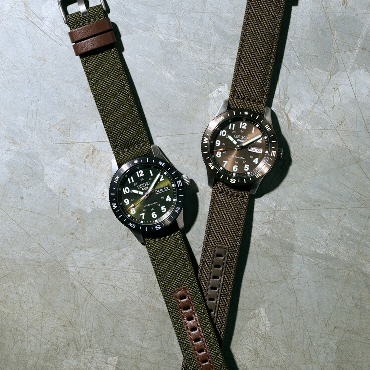 Gli HDB008 e HDB009 di Seiko, dotati di cinturino in nylon, si ispirano a uno stile outdoor robusto, con toni terrosi e lunette a bussola.