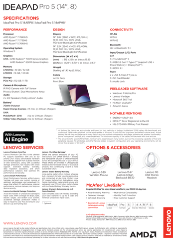 Lenovo IdeaPad Pro 5 14 - Specifiche. (Fonte: Lenovo)