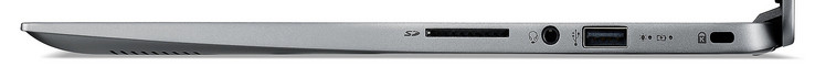 Destra: Lettore di schede di memoria (SD), combo audio, USB 2.0 (tipo A), slot per blocco del cavo