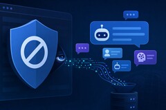 Illustrazione di un blocco pubblicitario che registra di nascosto i messaggi delle chat basate sull’intelligenza artificiale