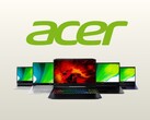 Il logo di Acer con una linea di computer portatili. 