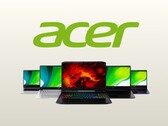 Il logo di Acer con una linea di computer portatili. 