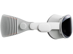 Un'immagine promozionale dell'auricolare per la realtà mista Vision Pro di Apple con il dispositivo in mostra su uno sfondo bianco. (Fonte immagine: Apple)