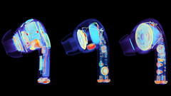 Gli AirPods Pro 2 accanto a due falsi, da sinistra a destra. (Fonte immagine: Lumafield & @JonBruner)