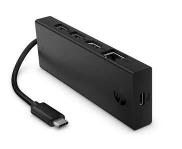 HP hub portatile USB-C 4K HDMI con più porte e cavo USB-C integrato (fonte: HP)