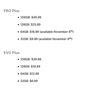 ...con la tabella dei prezzi completa. (Fonte: Samsung US)