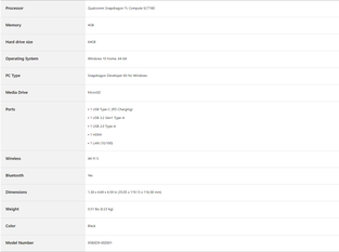 Qualcomm Snapdragon Developer Kit - Specifiche. (Fonte: Microsoft Store)