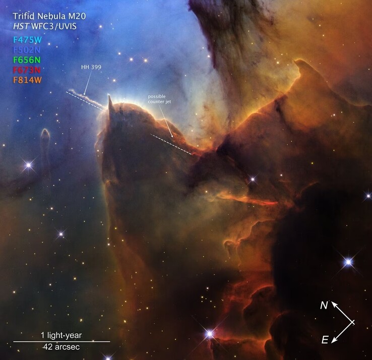 Un'immagine della Nebulosa Trifida ripresa dal Telescopio Spaziale Hubble.