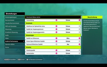 Menu Grafica e prestazioni con preimpostazioni