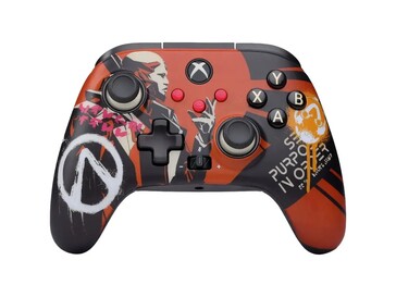 Il controller di Borderlands 4 ha uno schema di colori arancione e nero con murales e loghi presi dal gioco. (Fonte: PowerA)