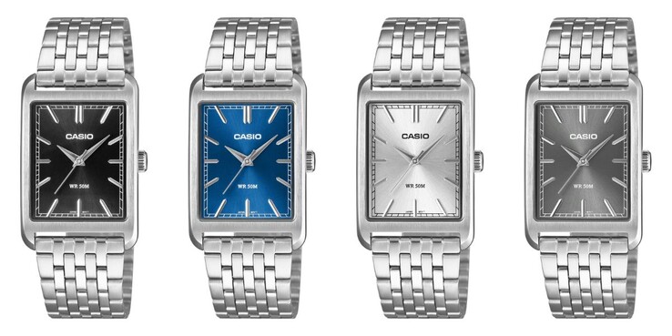 Da sinistra a destra: gli orologi Casio MTP-B215D-1AV, MTP-B215D-2AV, MTP-B215D-7AV e MTP-B215D-8AV